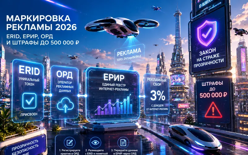 Маркировка рекламы 2026: токены ERID, ЕРИР и штрафы до 500 000 ₽